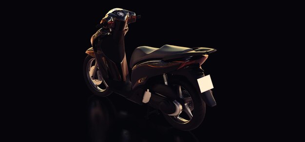 Photo modern urban black moped on a black background 3d illustration