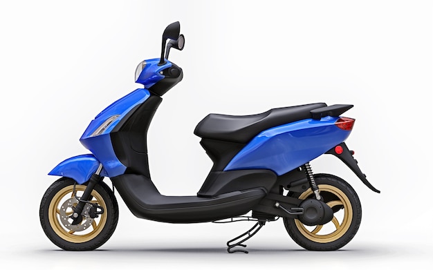 Modern urban blue moped on a white background. 3d illustration.