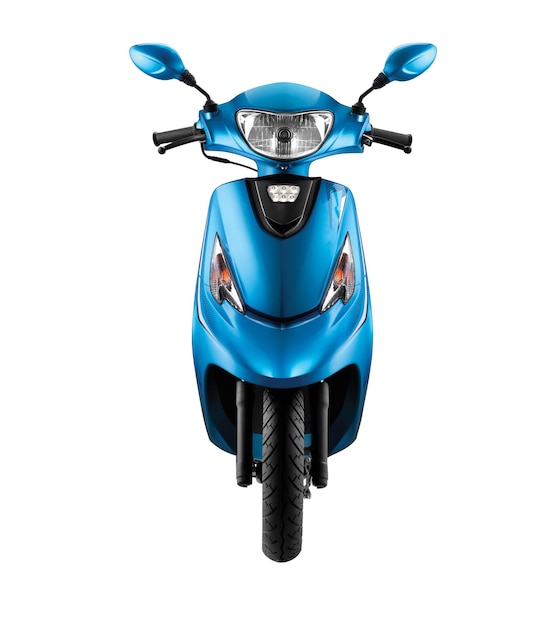 Modern urban blue moped on a white background.