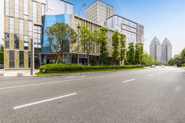 Modern urban buildings and highways in the business center