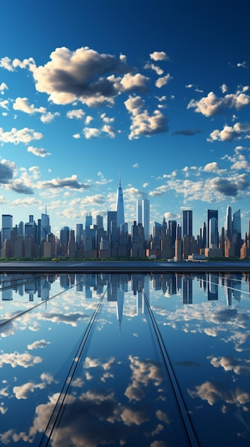 Photo modern urban environment city skyline with skyscrapers windows and copy space vertical mobile wall