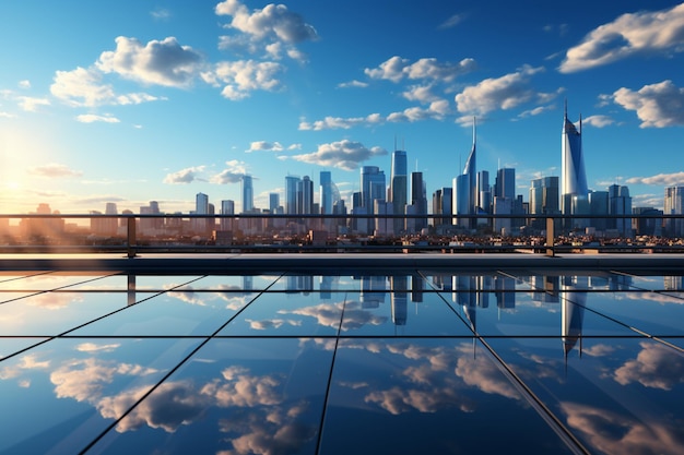 Modern urban environment City skyline with skyscrapers windows and copy space