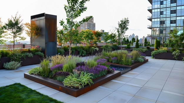 Modern urban garden on rooftop