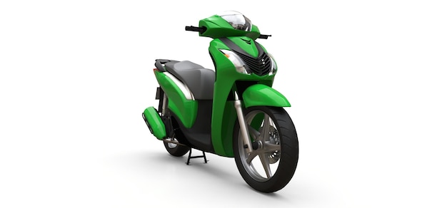 Modern urban green moped on a white background. 3d illustration.