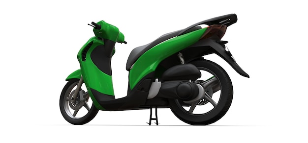 Modern urban green moped on a white background 3d illustration