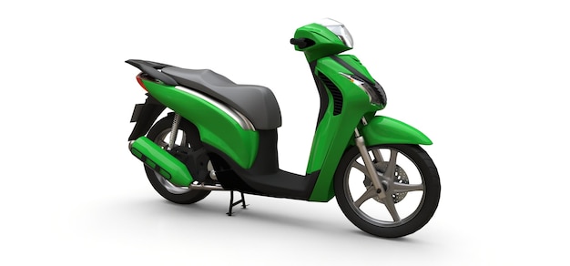 Modern urban green moped on a white background 3d illustration