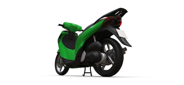 Photo modern urban green moped on a white background. 3d illustration.