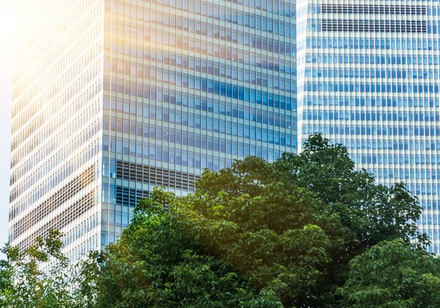 Modern urban high-rise buildings, glass curtain wall, regular background