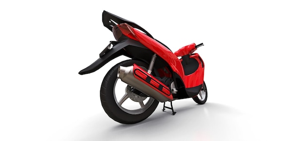 Modern urban red moped on a white background. 3d illustration.