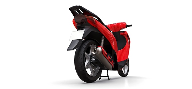 Modern urban red moped on a white background. 3d illustration.