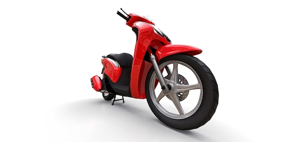 Modern urban red moped on a white background. 3d illustration.