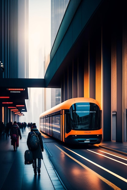 Modern urban transport rides along the street