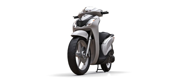 Modern urban white moped on a white surface