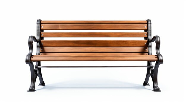 Modern Urban Wooden Bench With Double Slats On White Background