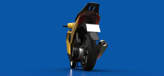 Modern urban yellow moped on a blue background. 3d illustration.