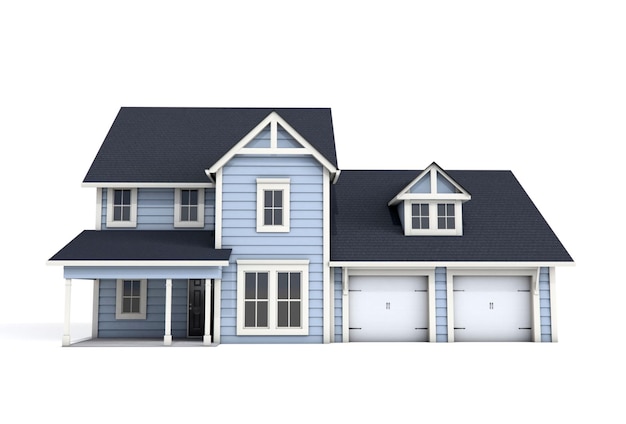 A modern USA styled craftsman style home isolated on a white background with a clipping path 3d rendering