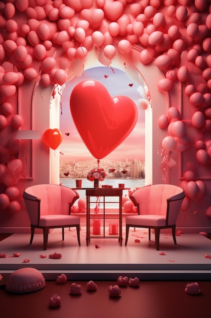 Modern valentines day party scene in ai generated illustration