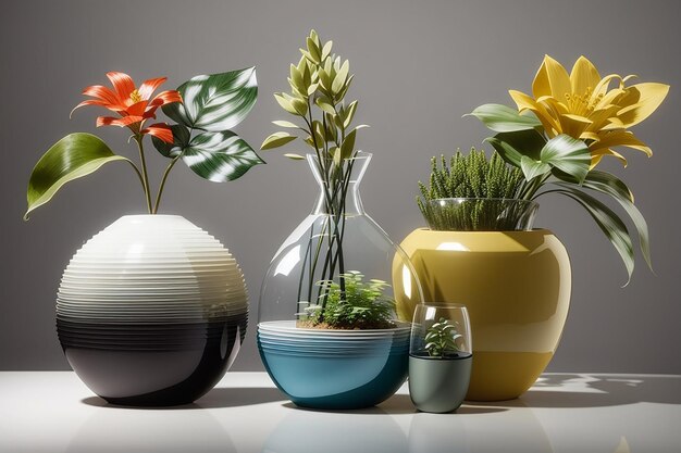植物 が 配置 さ れ て いる 現代 の 花瓶