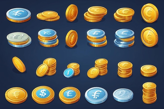 Photo modern vector illustration icons coins for the game interface set of cartoon coin for web and apps