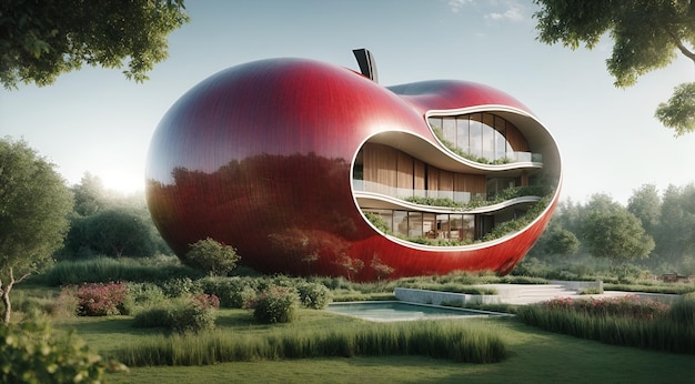 a modern villa designed in the shape of an apple