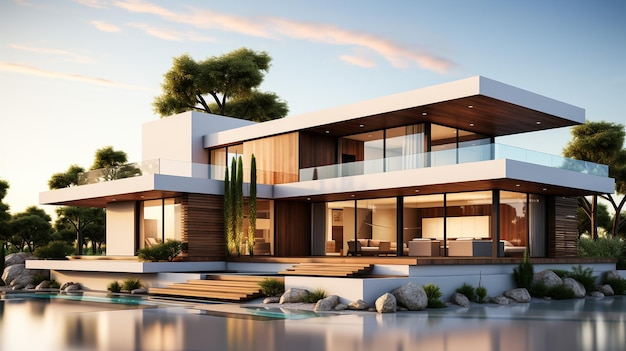 modern villa in green land 3D render