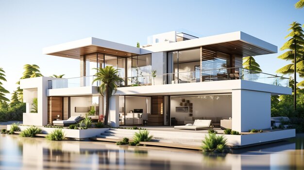 modern villa in green land 3D render