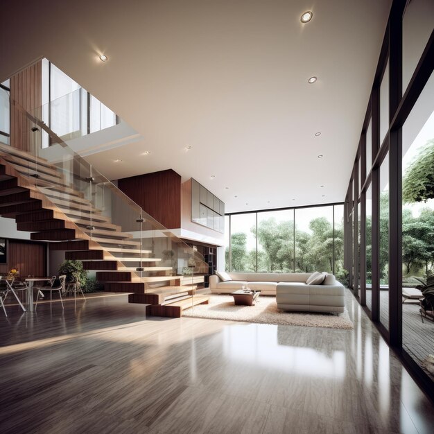 Photo modern villa interior view 3d render