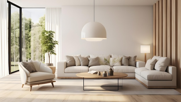 Modern villa living room design interior beige furn