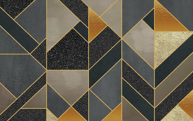 Modern wall decor wallpaper 3d abstract golden lines and marble and wooden and black shapes