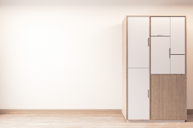 Modern wardrobe wooden japanese style on Empty room minimal interior