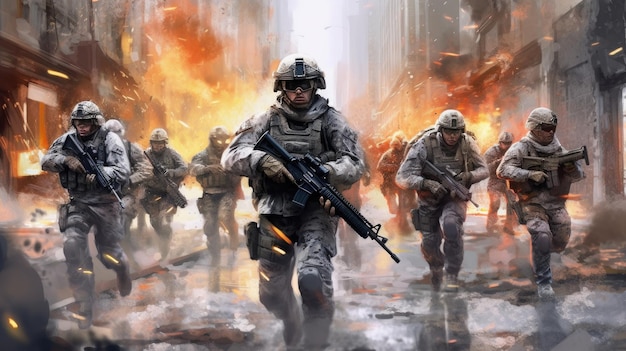 Modern warfare soldiers moving forward, Generative AI Technology