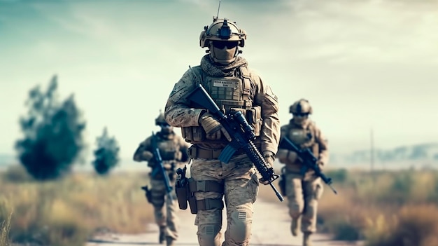 Modern warfare soldiers moving forward Generative AI