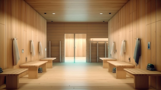 Modern warm wooden empty sauna