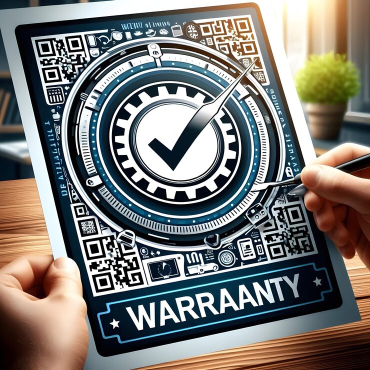 Photo modern warranty sticker and qr code symbolizing warranty concept for stock photo with space for text