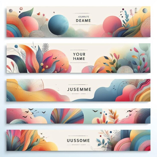 Photo modern watercolor colorful headers set template design