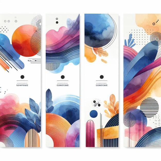 Modern watercolor colorful headers set template design