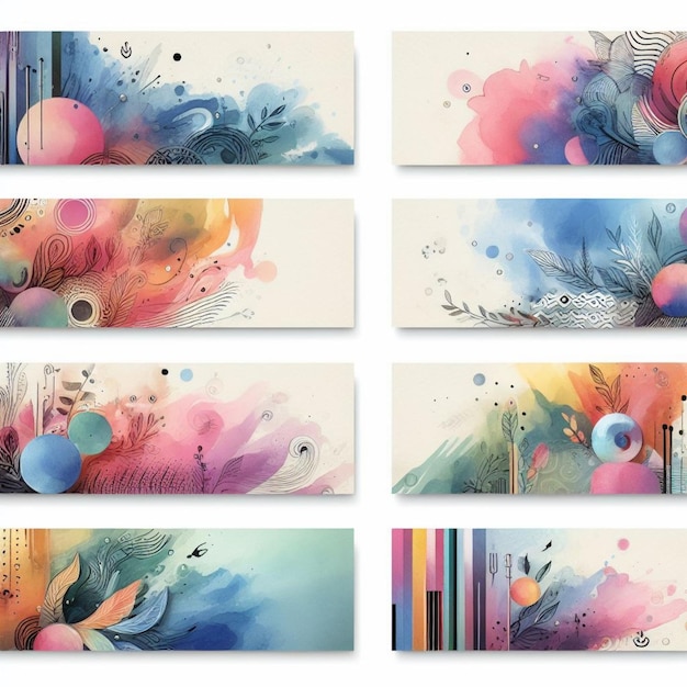 Modern watercolor colorful headers set template design