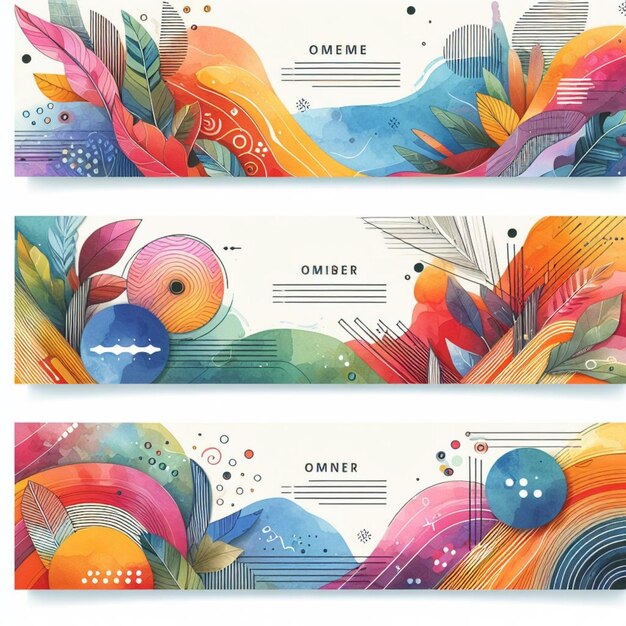 Photo modern watercolor colorful headers set template design