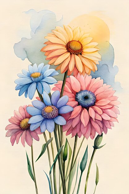 Photo modern watercolor florals for illustration and design