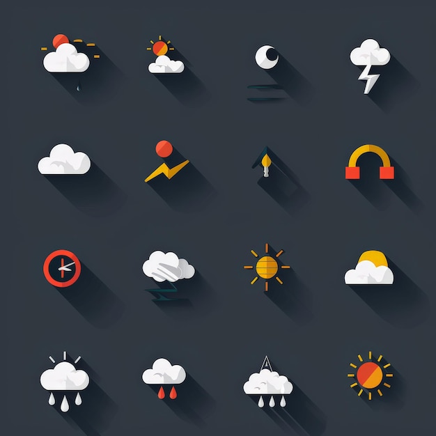 Photo modern weather icons set flat vector symbols on dark background