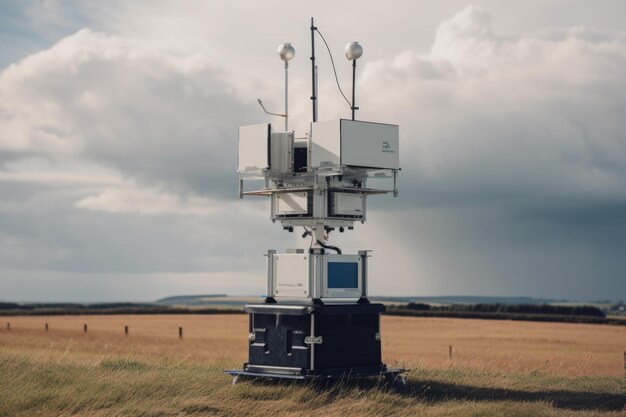 Foto moderna stazione meteorologica con attrezzature avanzate e flussi di dati in tempo reale creati con l'ia generativa