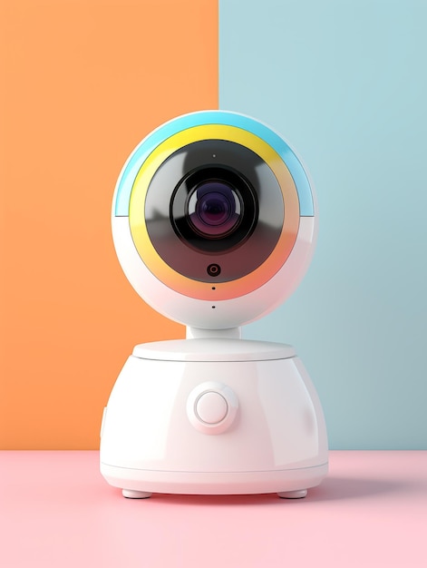 現代のウェブカメラ コンピューティング デバイスの写実的な垂直イラスト革新的なテクノロジー AI が現代のワイヤレス ウェブカメラ コンピューティング デバイスで生成した明るいイラスト