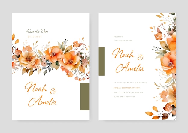 Modern wedding invitation template with leaves glitter frame and border Floral decoration vector for save the date greeting thank you rsvp etc