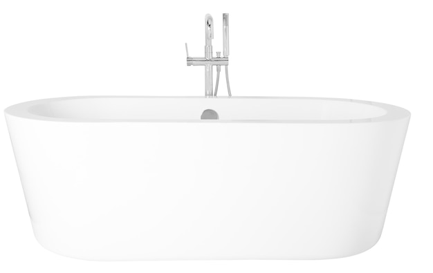 Foto moderna vasca da bagno bianca con rubinetto in metallo inossidabile isolato su sfondo bianco