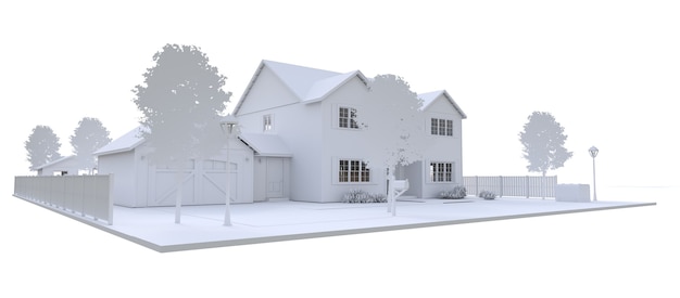 Modern white beautiful house. 3D illustration.