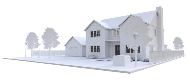 Modern white beautiful house. 3D illustration