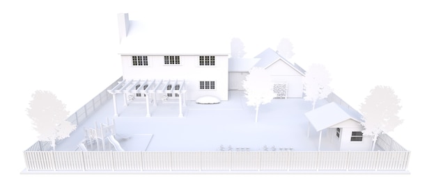 Modern white beautiful house. 3D illustration