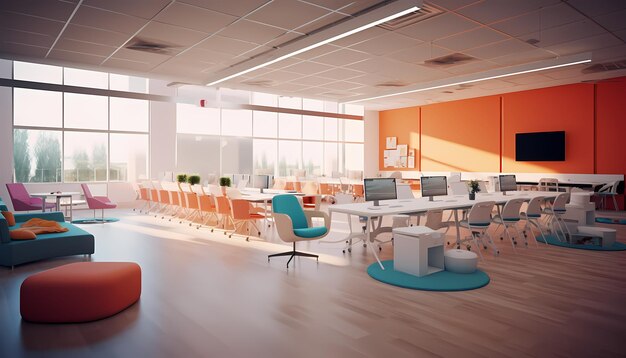 Modern white and blue open space office interior