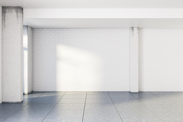 Modern white brick interior with empty wall