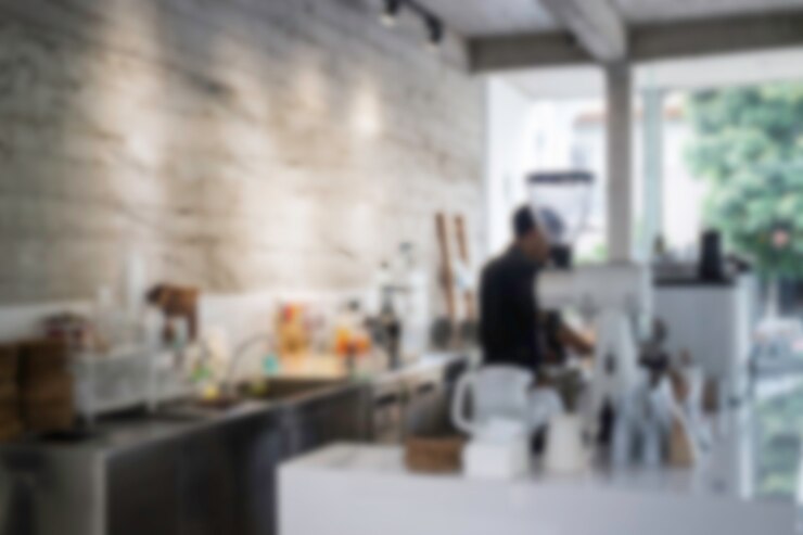 Modern white coffee shop blur background